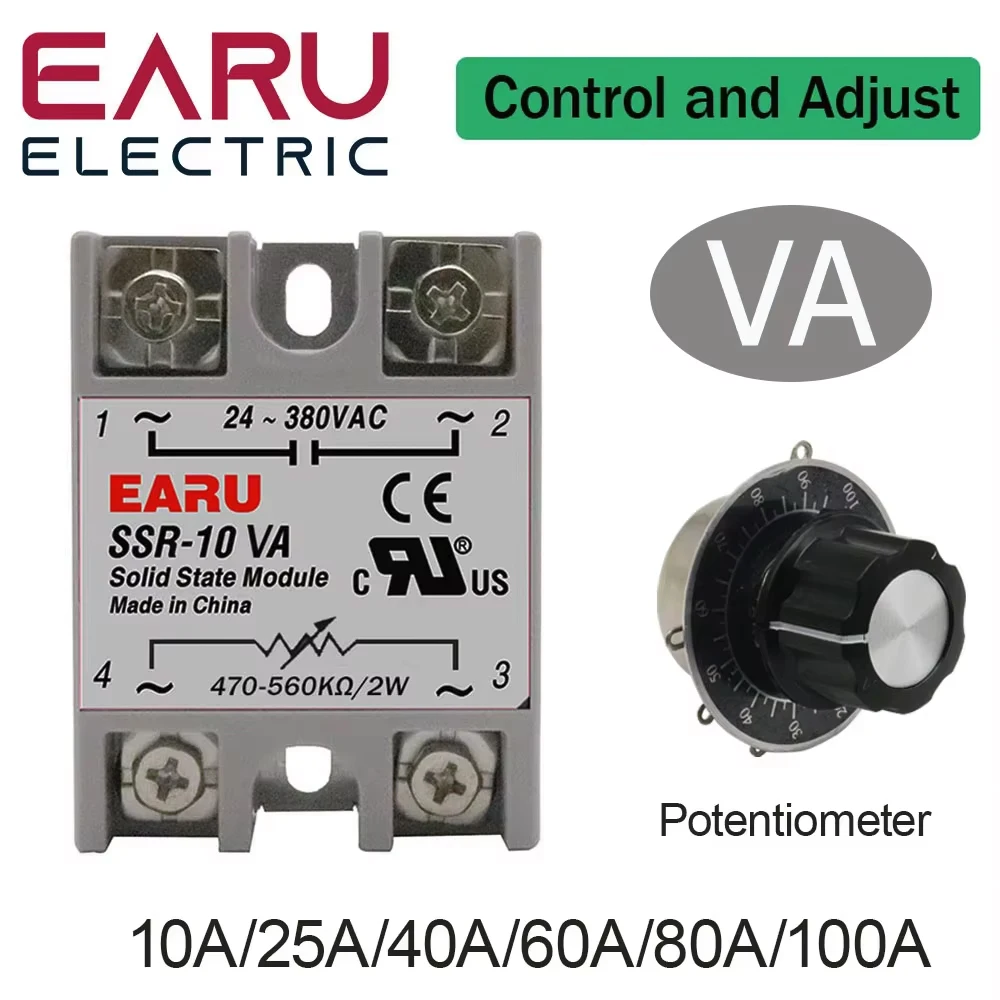 SSR-10VA SSR-25VA SSR-40VA SSR Halbleiterrelais Spannungsregler AC24-380V Ausgang + Potentiometer für PID-Temperaturregler Image