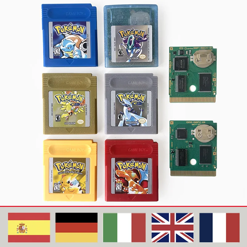 Original GBC RTC Flash-Speicher Pokemon Crystal Silber Rot/Gold/Gelb 16-Bit-Spielkassette Image
