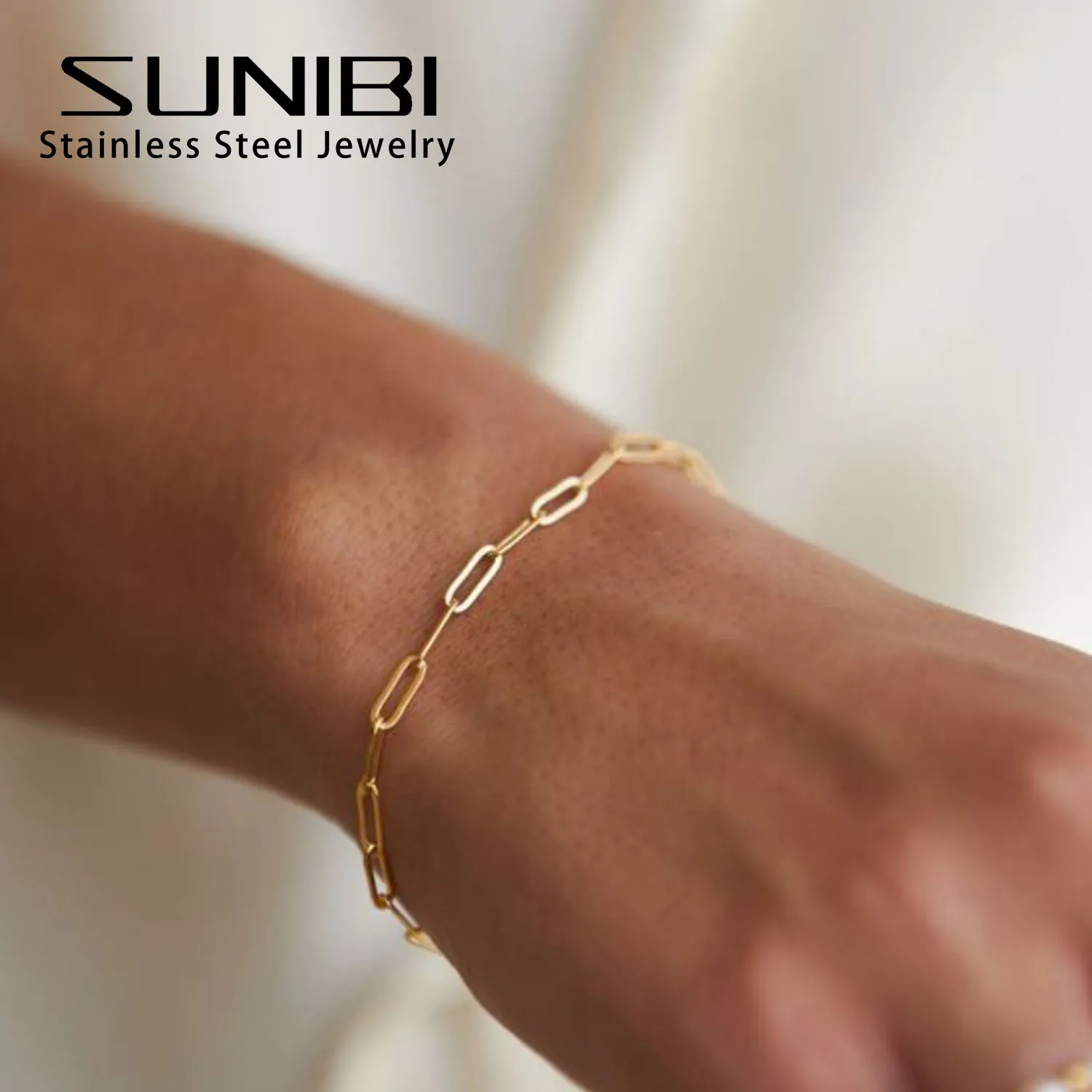 Sunibi nicht dunkel Edelstahl Armband für Frauen minimalist ische Kette Armband Frauen Edelstahl Schmuck Image