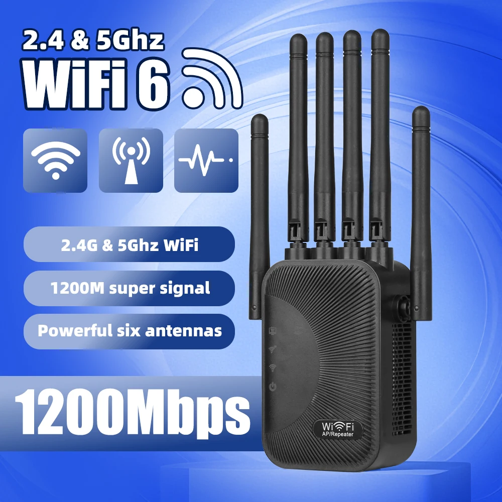 Regaton NEUER 1200Mbps Dual-Band WLAN-Verstärker, 2,4G+5,8G Kabelloser Signalverstärker, WLAN-Reichweitenverstärker für Innenbereiche Image