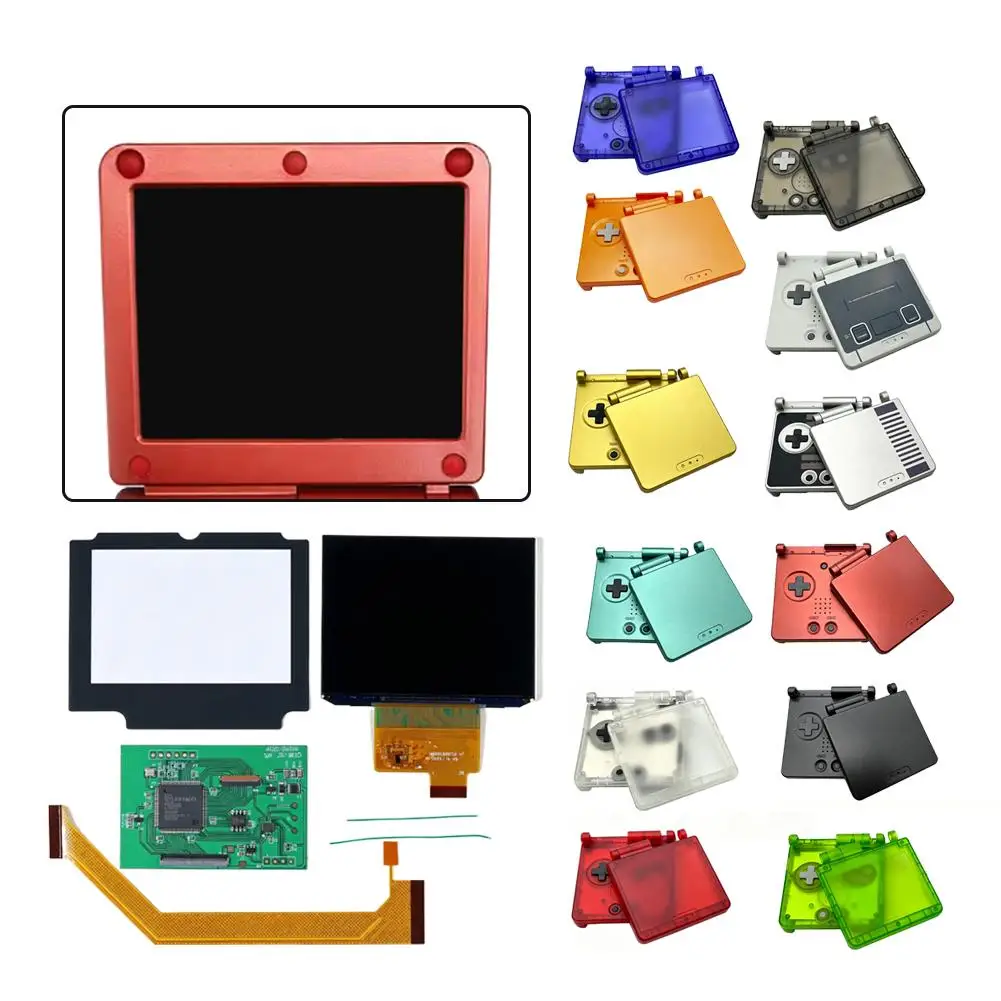 Für GBA SP IPS LCD & Transparente Gehäuse-Sets, Hochheller LCD-Bildschirm Glaslinsen-Ersatz Komplettes Gehäuse-Set Image