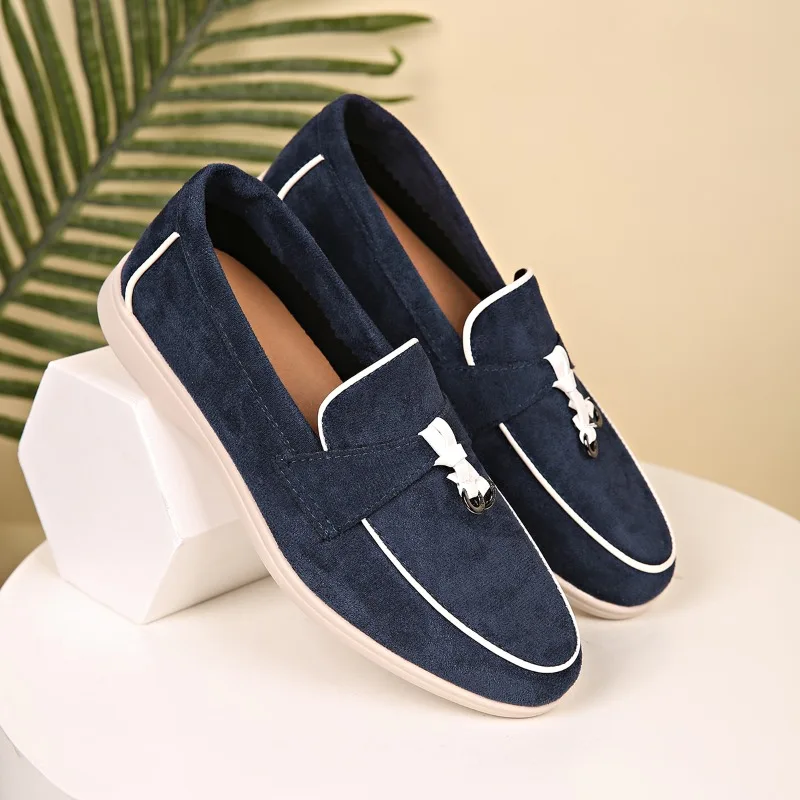 Four Seasons Women Suede Bow Decor Loafers Metal Accent Non-Slip Flat Sole Slip-On Office Work Daily Casual Walking Shoes