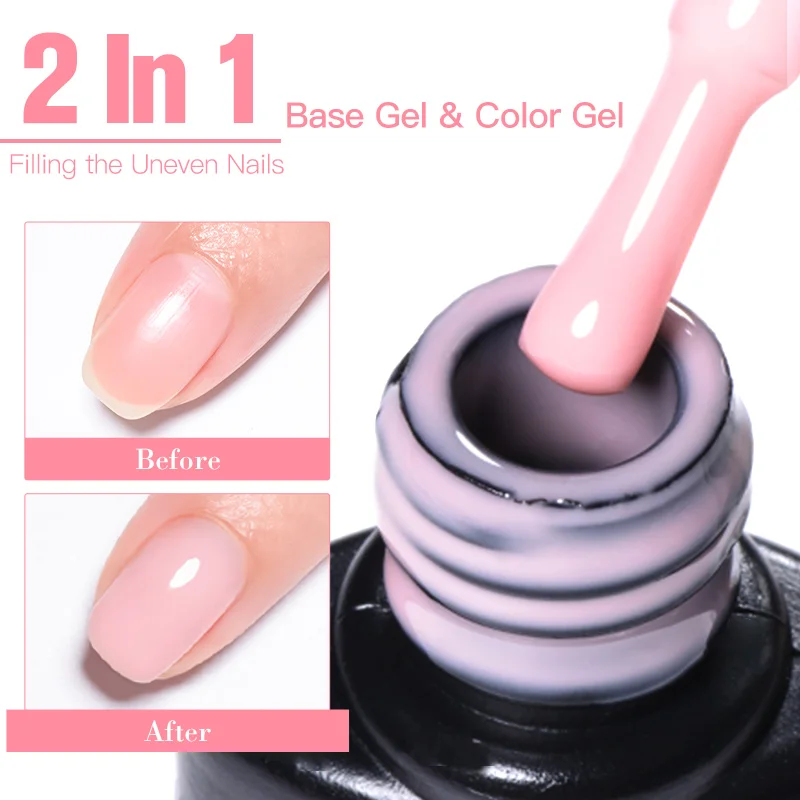2-in-1 Nude Pink Rubber Base Gel Nagellack, semi-permanent, selbstnivellierend, UV-Konstruktionsgel, ablösbarer Lack, DIY Nagelbedarf Image