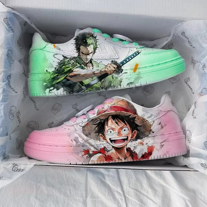 Cartoon One Piece Luffy Zoro Animation Zweidimensionale Herren Trendige Outdoor Freizeit Low-Top Sportschuhe Graffiti-Schuhe