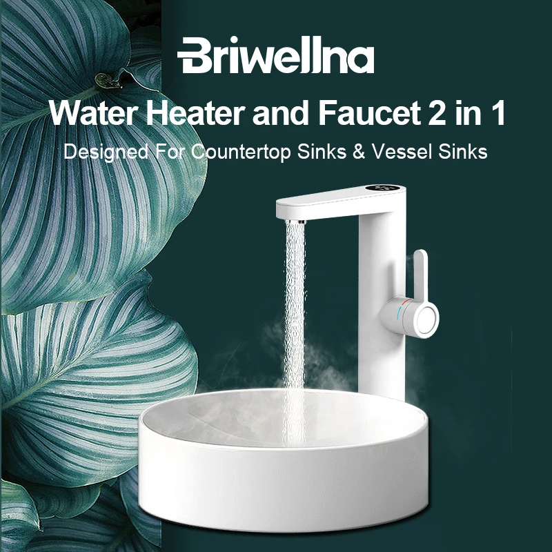 Briwellna 3200W Elektrischer Wasserhahn, sofort einsatzbereiter Heißwasserhahn, 220V, tankloser Warmwasserbereiter für Aufsatzwaschbecken, Heizhahn für Badezimmer