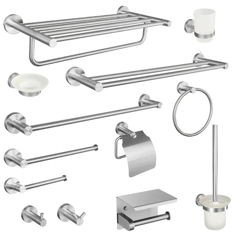 Accessoires de salle de bain en nickel brossé : Porte-serviettes, patère pour peignoir, ensemble de quincaillerie de salle de bain en laiton moleté, étagère pour serviettes et porte-rouleau de papier
