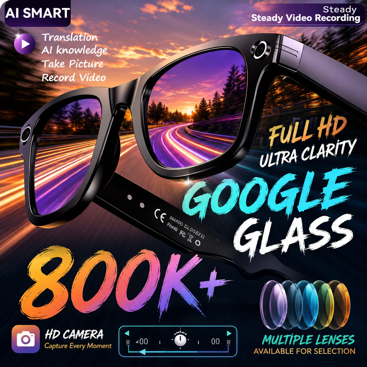 Neue 8-Millionen-Pixel-Kamera-Smartbrille mit Videoaufnahme, KI-Fotoerkennung, Übersetzungsfunktion, wasserdicht und Blaulichtfilter Image