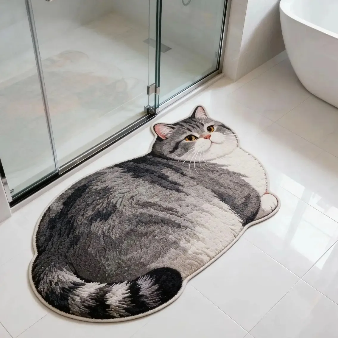VIKAMA Niedlicher 3D-Katzen-Teppich Waschbarer Rutschfester Badezimmer-Bodenmatte für Kinderzimmer Seitenteppich zur Heimdekoration Image
