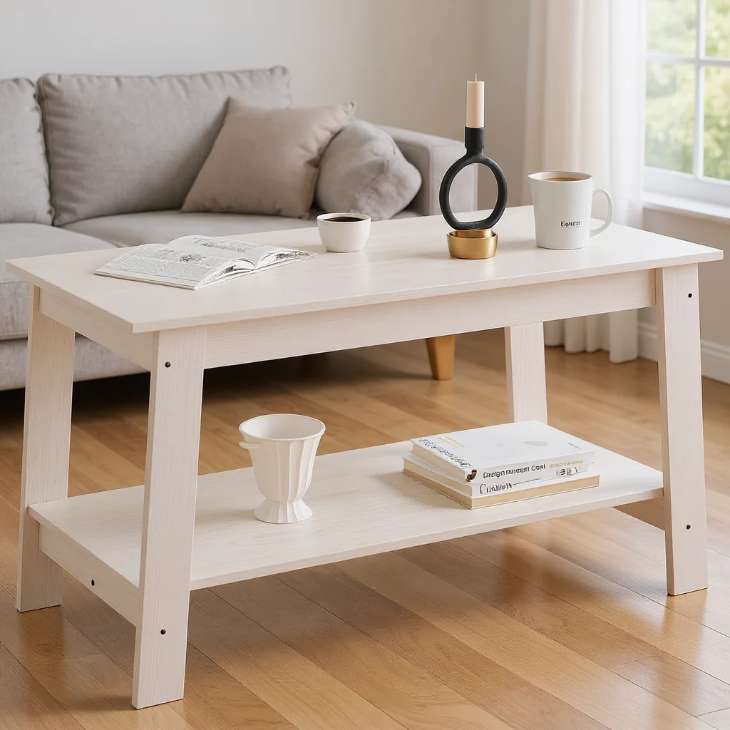 Rustikaler Farmhaus-Holz-Couchtisch mit Ablagefach, Rechteckiger Kleiner Beistelltisch für Wohnzimmer, Einfache Montage