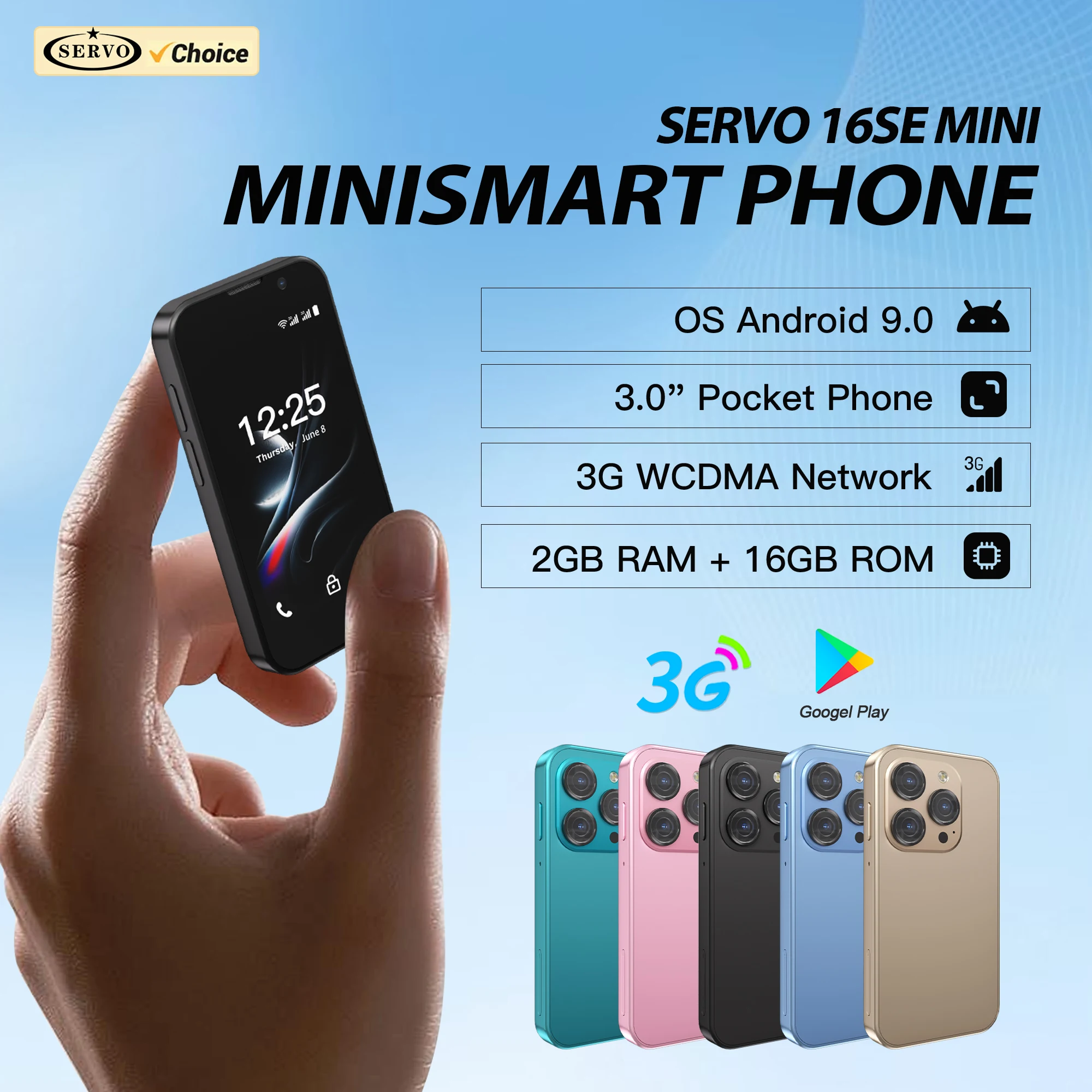 SERVO Mini Cute Smartphone 3G WCDMA Android System 2GB+16GB Google Play Face Unlock WiFi Dual SIM 3.0