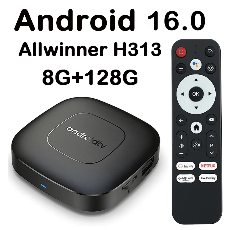 Android TV 16 Smart TV Box Allwinner H313 8K HDR10+ Google Assistant Netflix Streaming Media Player Home WiFi HDMI Set-Top-Box Image