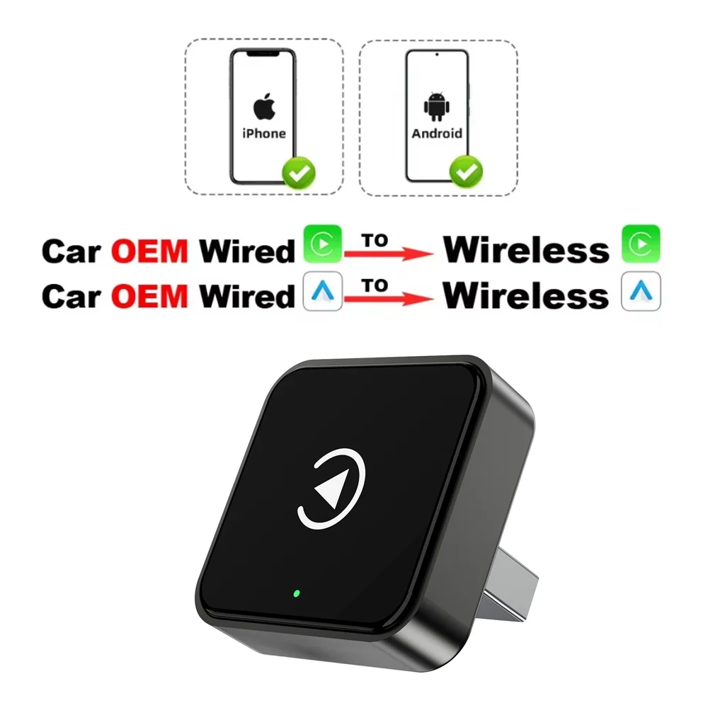 XUDA 2026 Mini Adattatore Wireless CarPlay e Android Auto 2in1, Convertitore da Cablato a Wireless, Plug&Play, Aggiornamenti OTA, Compatibile con il 99% dei modelli originali