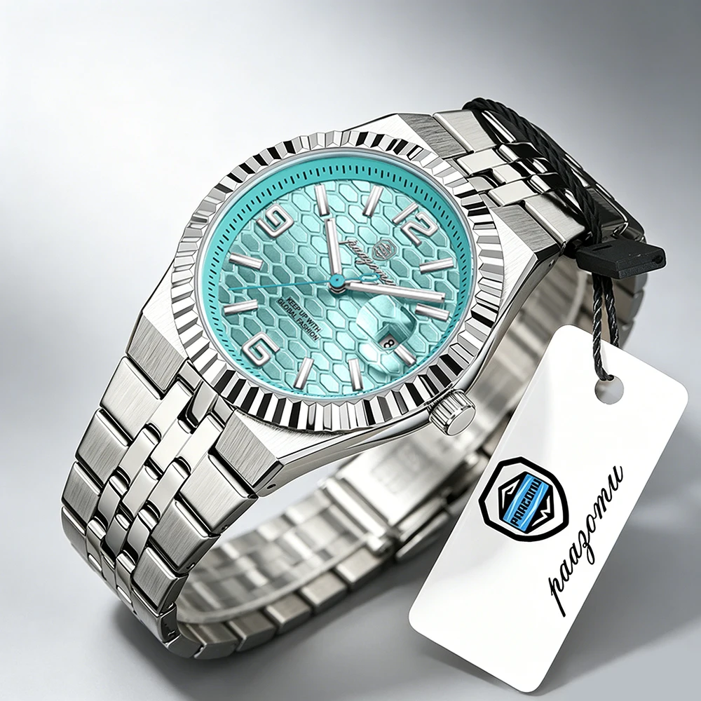 PAAZOMU Luxus-Sportuhr für Herren, Edelstahl, wasserdicht, Datumsanzeige, hochwertige, lässige, modische Quarz-Herrenuhr Image