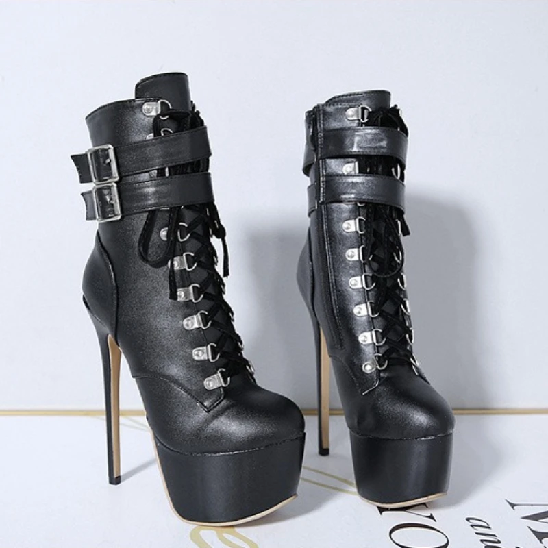 Damenschuhe Pole Dance High Heels Sommer Super Hohe Damen-Stiefeletten mit Reißverschluss Runde Zehenkappe Plateau-Schuhe Sexy Modische Damenstiefel