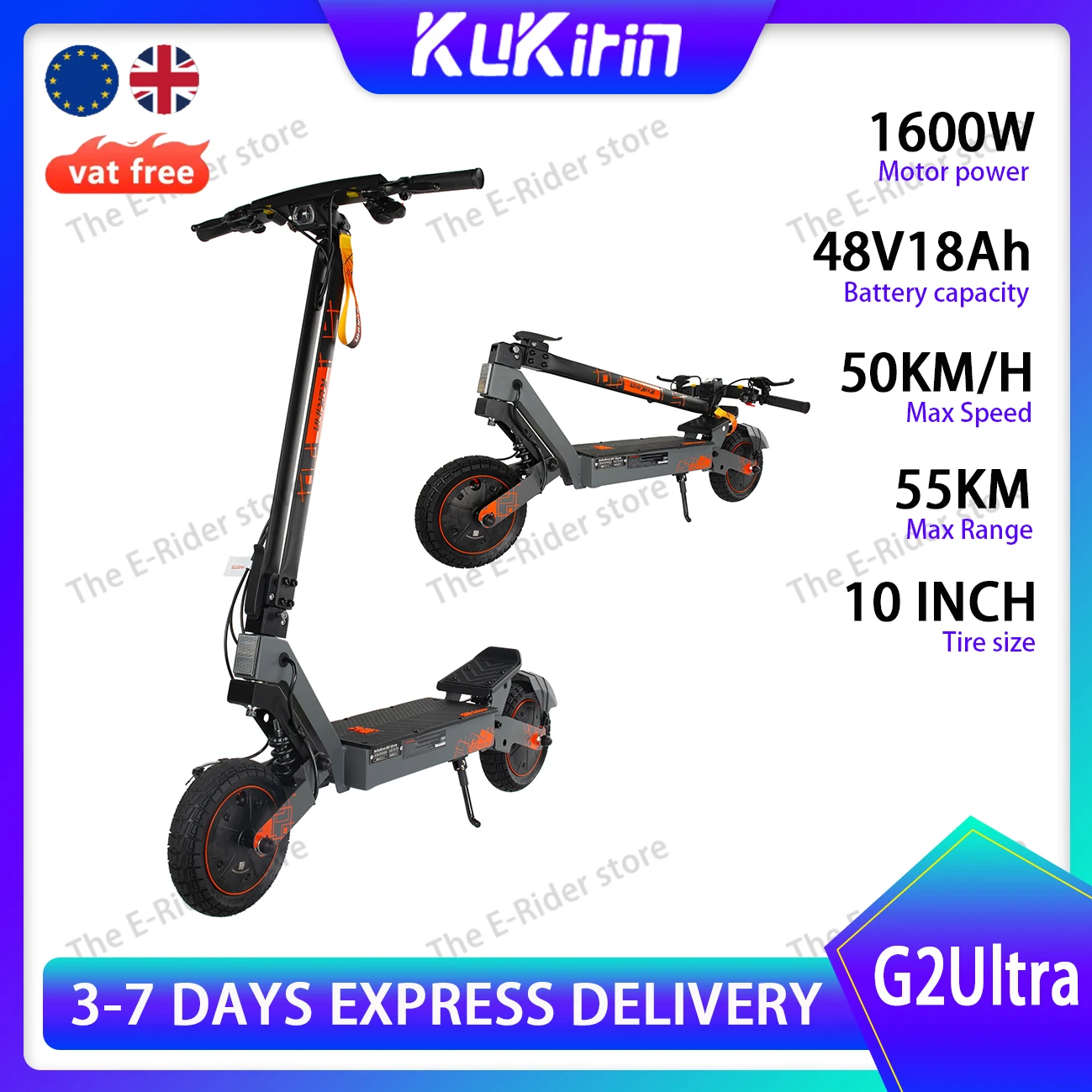 Kukirin G2Ultra E-Scooter 48V8Ah Akku 1600W Motor 50KM/H 55km Reichweite 10-Zoll-Reifen Faltbarer Elektroroller für Erwachsene Image
