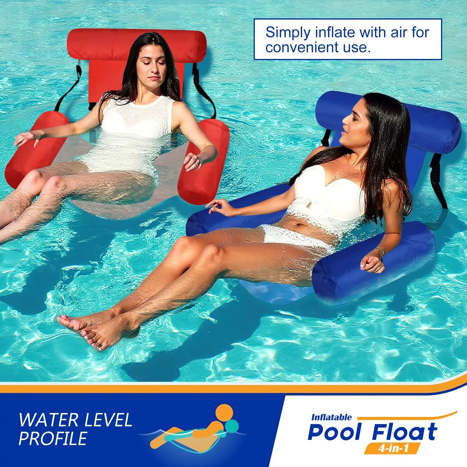 Faltbare schwimmende Wasserhängematte, aufblasbare Poolliege, schwimmende Liege, Luftmatratze, Poolzubehör Image