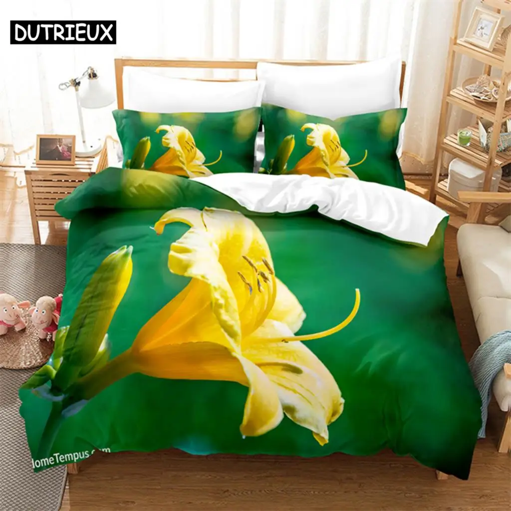 Fleurs jaunes reine ensemble de literie housse de couette ensemble literie impression numérique linge de lit King Size housse de couette ensemble de literie