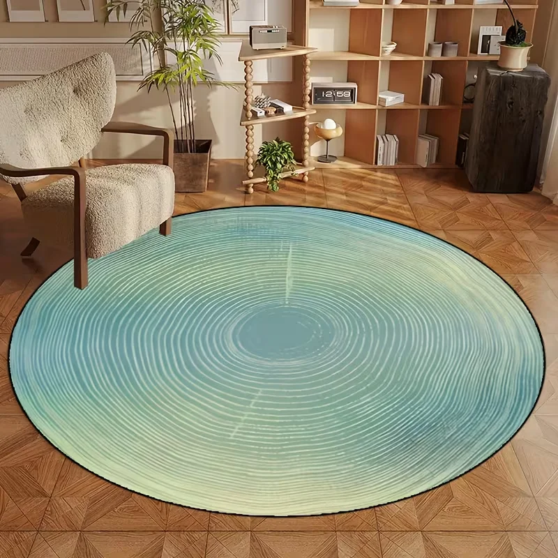 Moderner Farbverlauf Baumrinden-Druck Runder Teppich Minimalistischer Holzmaserung Kreisförmiger Bodenteppich Weicher Rutschfester Wohndekor Rundteppich Image