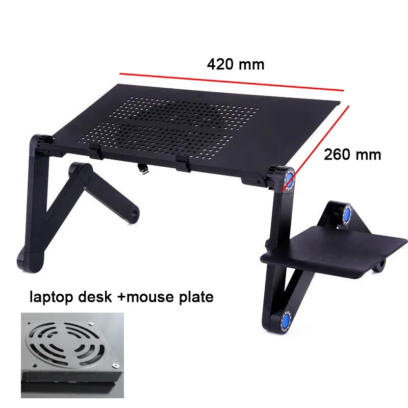 Verstellbarer Laptop-Schreibtischständer, Kühler, Ventilator, tragbar, ergonomisch, für Bett, Sofa, PC, Notebook-Tisch, Schreibtisch mit Mauspad, Aluminium Image