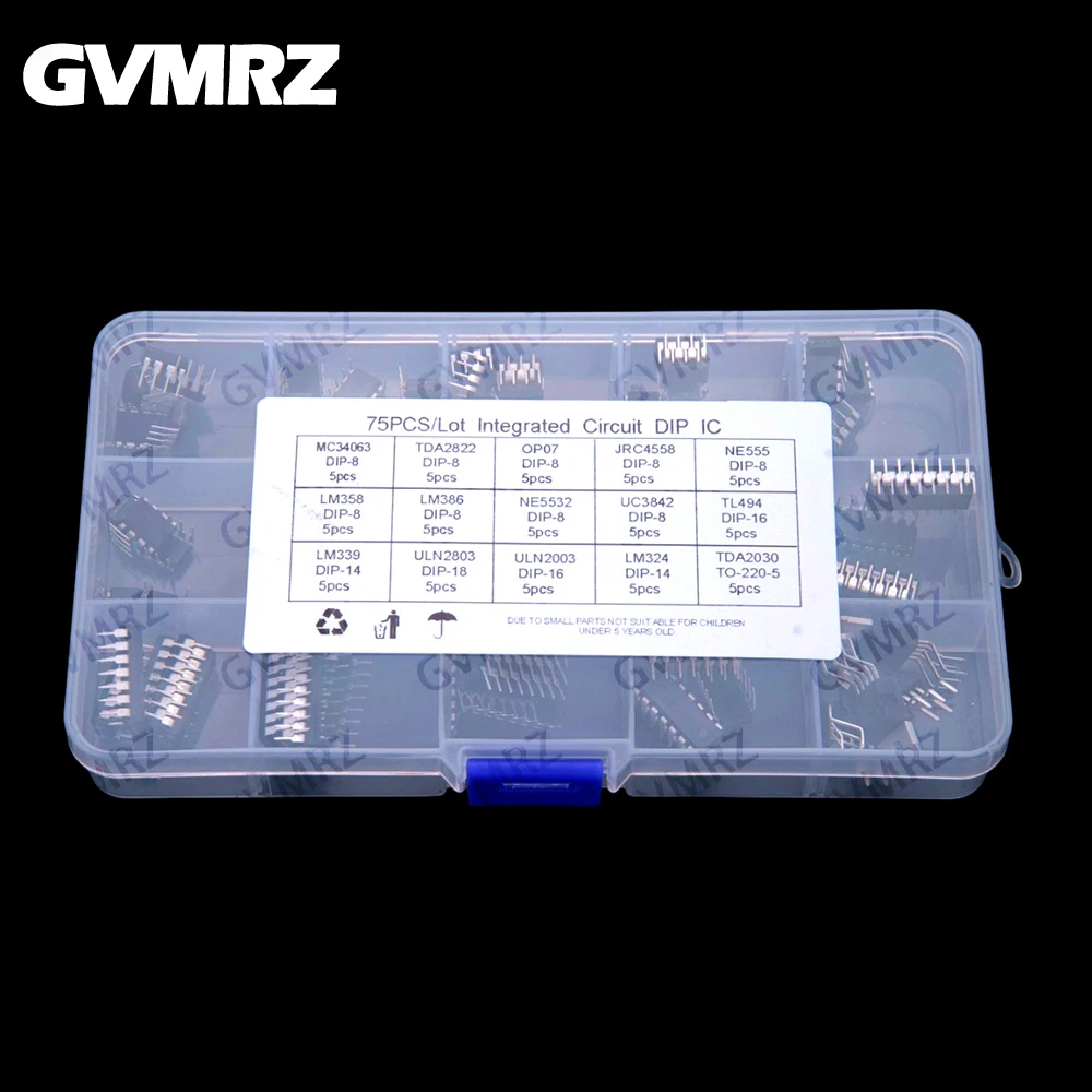 15 Werte ​ ​ 75 Stück Integrierte Schaltkreise IC-Chips MC34063 TDA2822 NE555 LM358 NE5532 TL494 LM339 ULN2003 LM324 TDA2030 DIP TO220 Image
