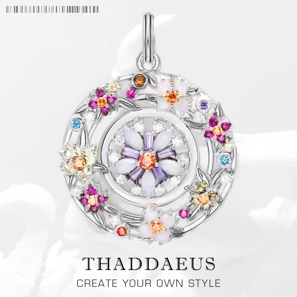Anhänger Bunte Steine Blumen Amulett Marke Edlen Schmuck Europa 925 Sterling Silber Böhmen Geschenk Für Frau Image