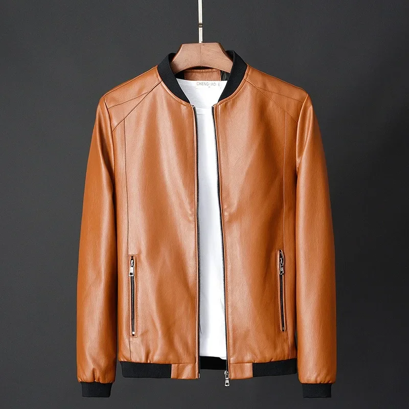 Plus Größe Winter Leder Jacke Mantel Männer Bomber Motorrad PU Jacke Kausalen Vintage Männlichen Schwarz Biker Tasche Zipper Jacken 2023