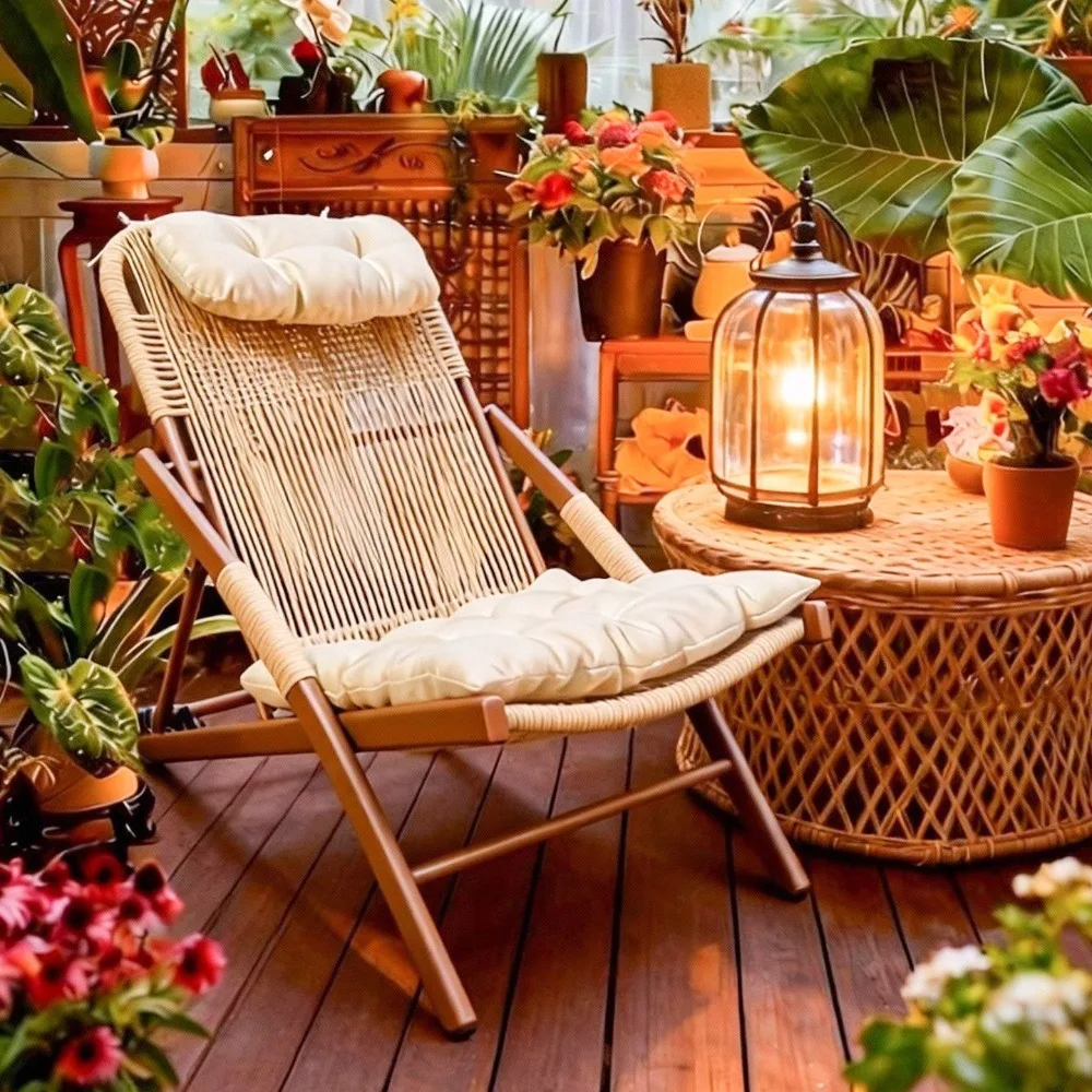 Folding rattan lounge chair balcony garden leisure nap time rattan chair courtyard garden outdoor sunbathing recliner chair