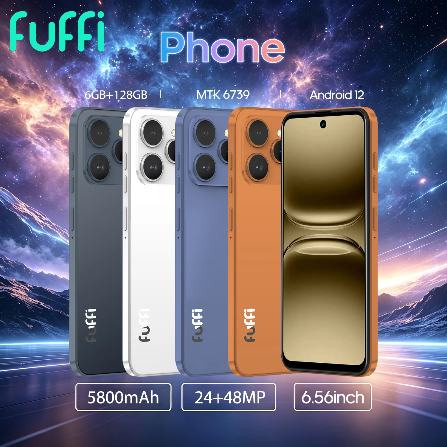 FUFFI M17 Pro Smartphone Android 6G RAM 128GB ROM 6.56 Inch Cellphone 720x1612HD 24+48MP 5800mAh Battery 4G Network Mobile Phone