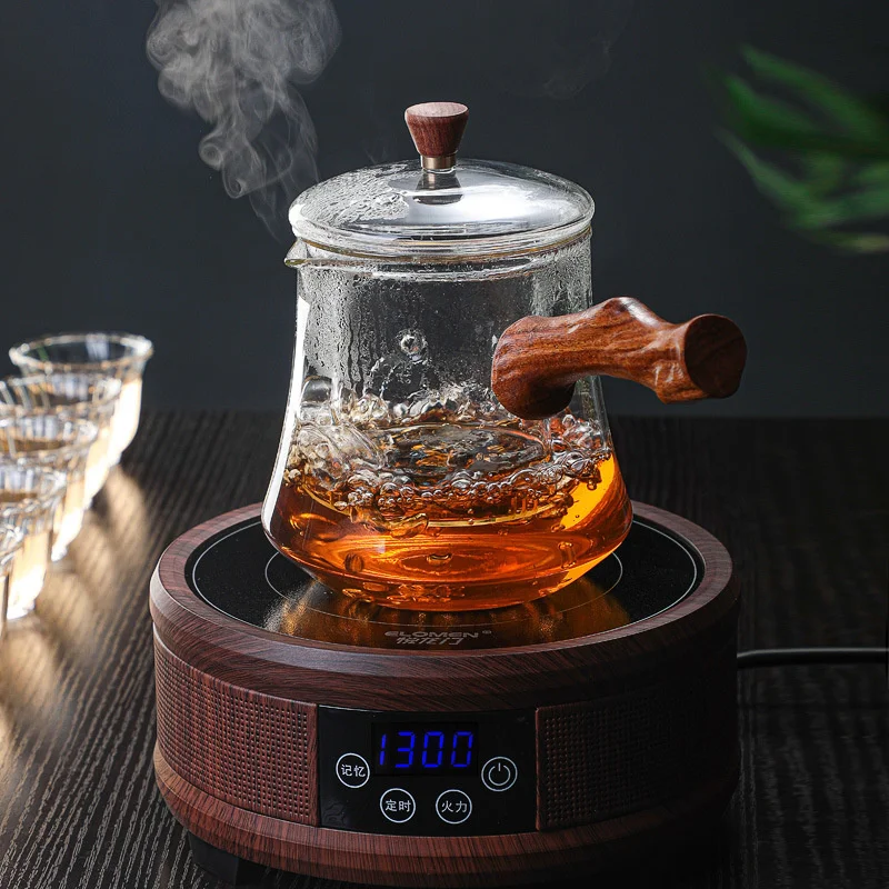 700ML Side Wooden Handle Glass Teapot With Tea Strainer Household Cooking Puer Green Tea Pot Kung Fu Tea Maker Tea Set