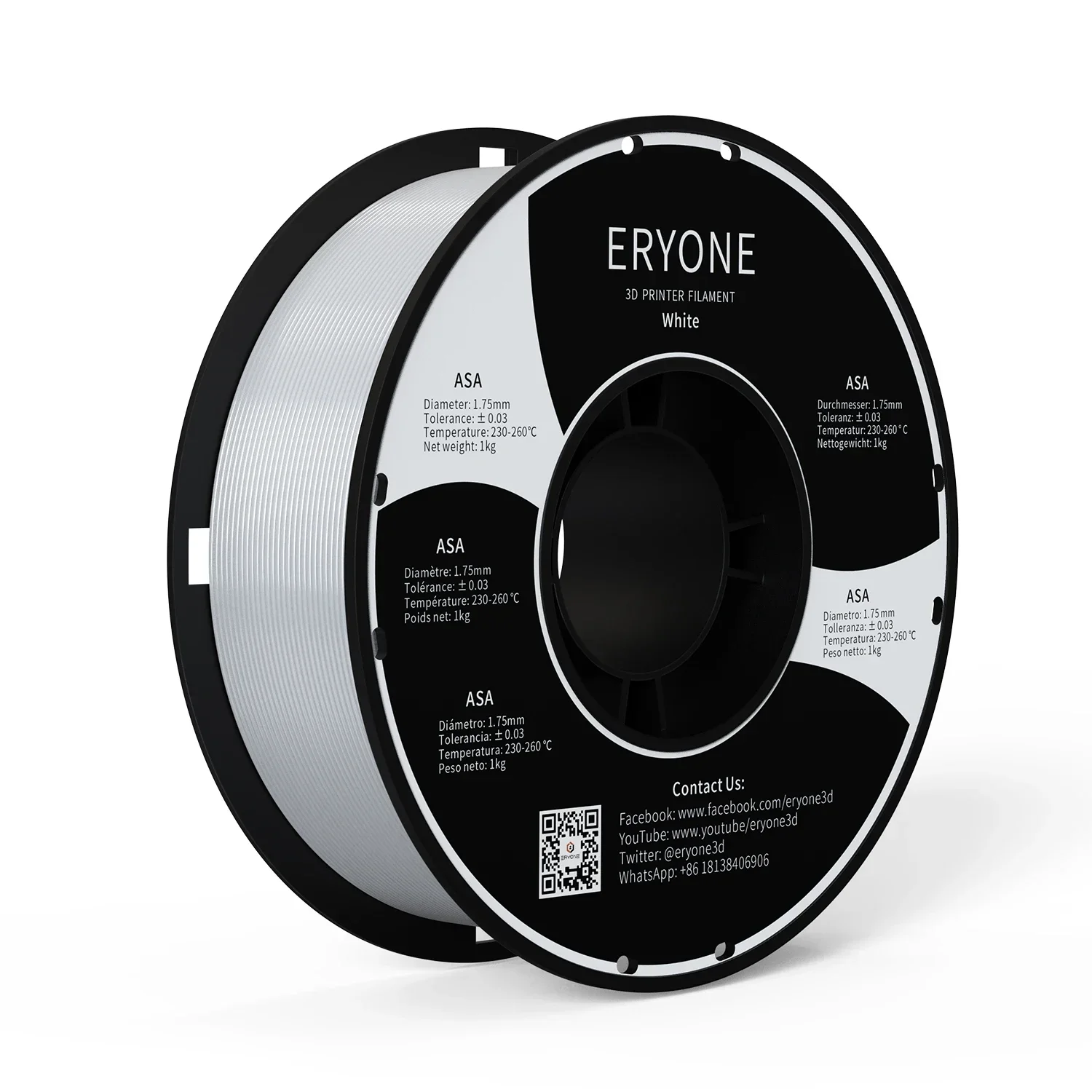 ERYONE 1KG ABS Filament 1,75mm, Hohe Zähigkeit Hitzebeständig, Langlebig Stoßfest für 3D-Druck 1kg Spule Image