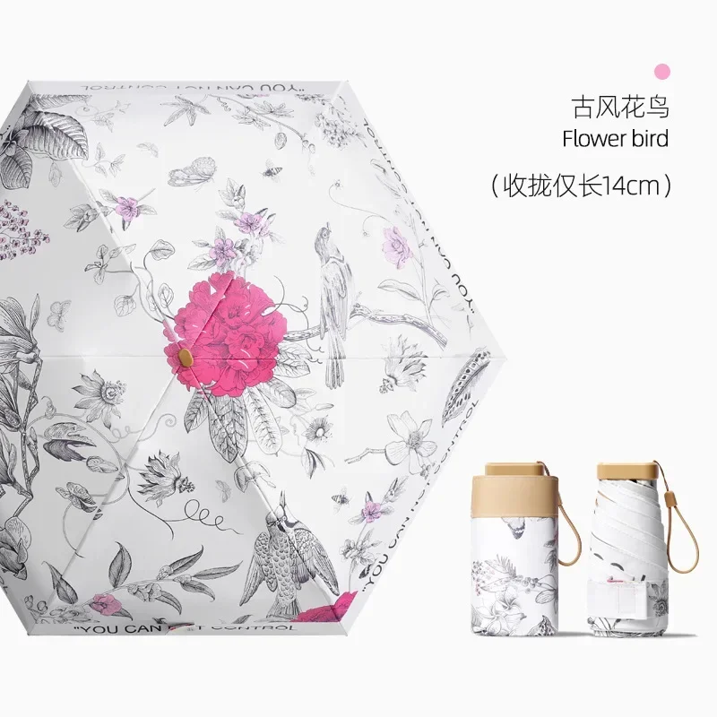 Mini-Tasche, UV-Sonnenschein, sonniger und regnerischer Regenschirm, faltbar, flache Sonnenschutz-Regenschirme für Frauen, kleiner Sonnenschirm, tragbar, wasserdicht Image