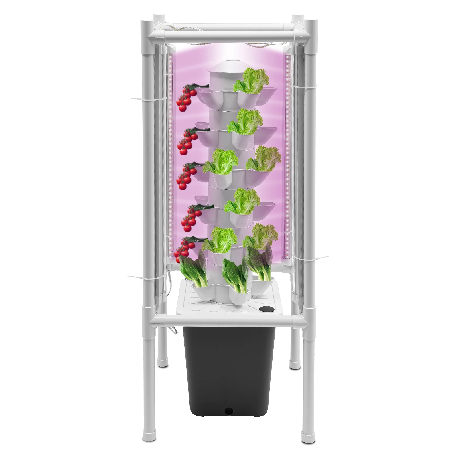 6-stöckiges 30-Pflanzen-Turm-Hydrokultur-Anbauset mit 4 LED-Pflanzenlampen, Indoor-Bodenloses Pflanzsystem für Gemüse und Kräuter Image