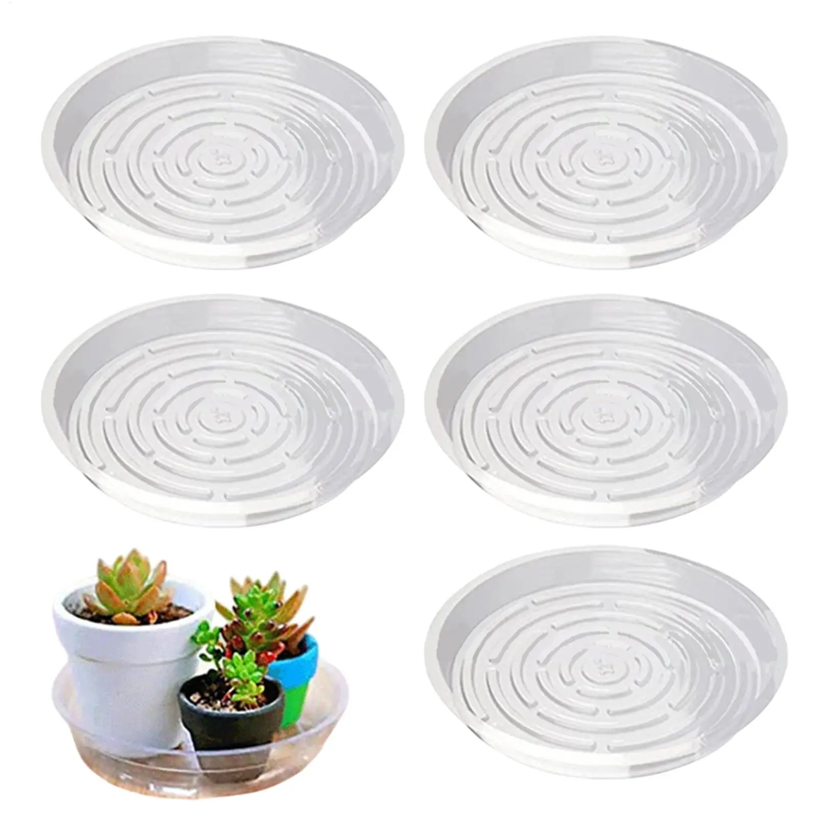 5 Stück Pflanzentopfuntersetzer, transparente runde Blumentopfuntersetzer, transparente Kunststoff-Pflanzuntersetzer, Desktop-Müllabfallbehälter für Haus und Garten Image