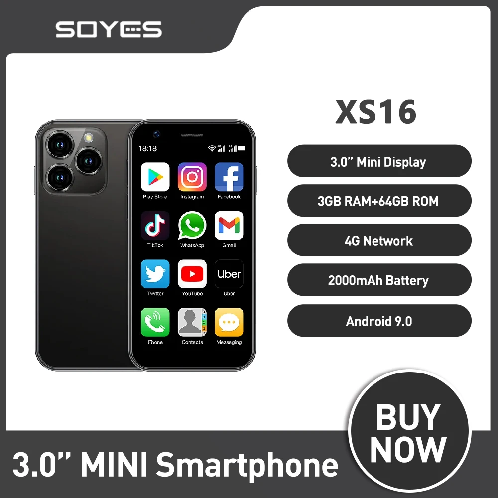 SOYES XS16 Mini Smartphone Phone 4G LTE 3GB+64GB 3Inch Cellphone Android10 2000mAh 5MP Dual SIM Mini Telephone Portable