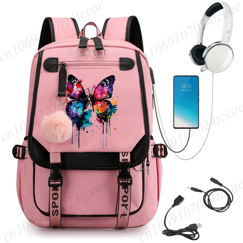 Sac à dos d'école pour filles, imprimé aquarelle papillon, sac à dos d'étudiant, sac de voyage, sac d'école pour adolescents
