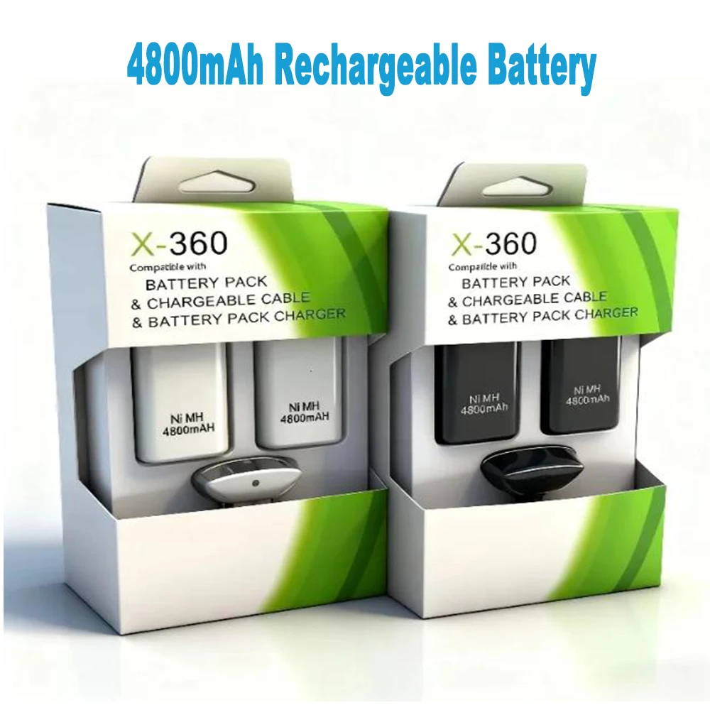 2Pcs 4800mAh Rechargeable Battery With 1 Charging Cable for Xbox 360 Gamepad Batteries Xbox 360 Wireless Controller Battery