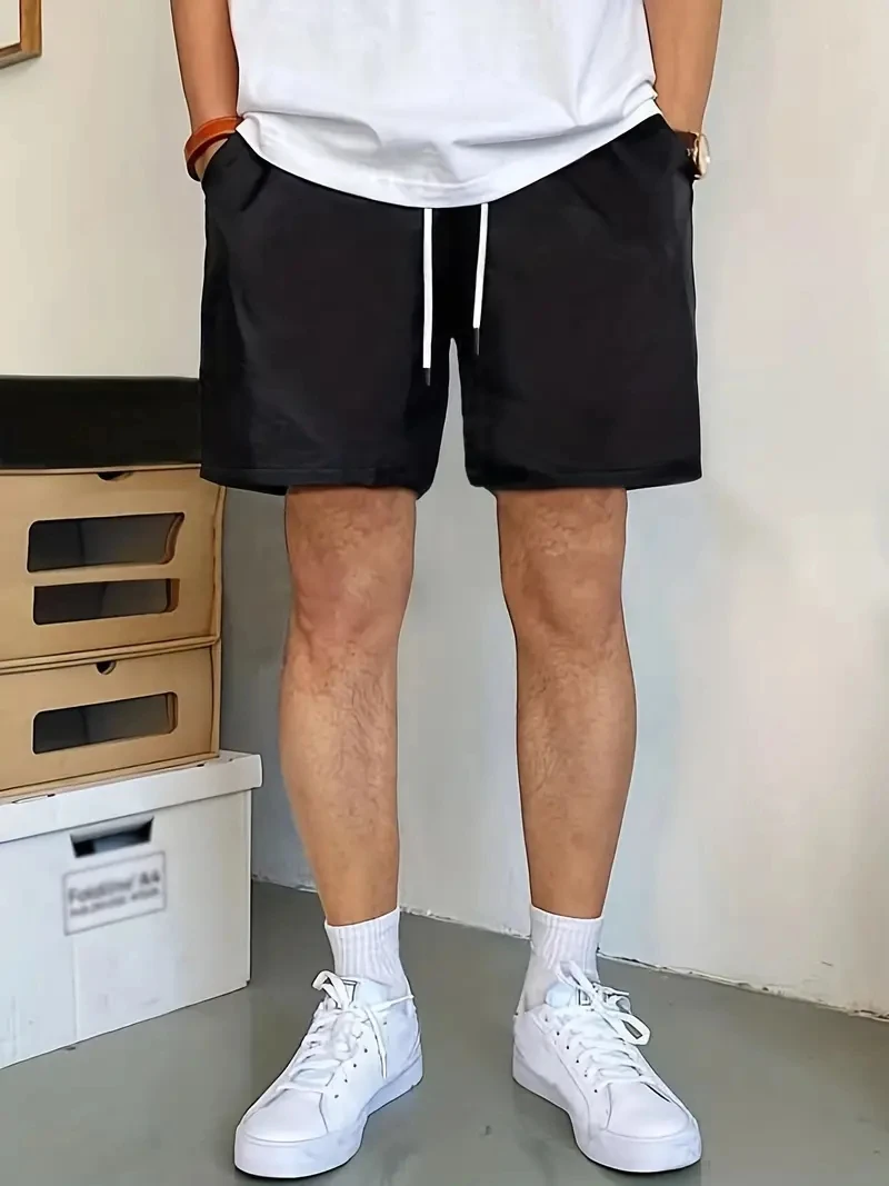 US Übergroße Sommer Einfarbige Shorts für Herren Große Größen Elastischer Bund Herrenshorts Outdoor Schwarz Lässige Strand Gym Chubby Shorts Herren 50 52