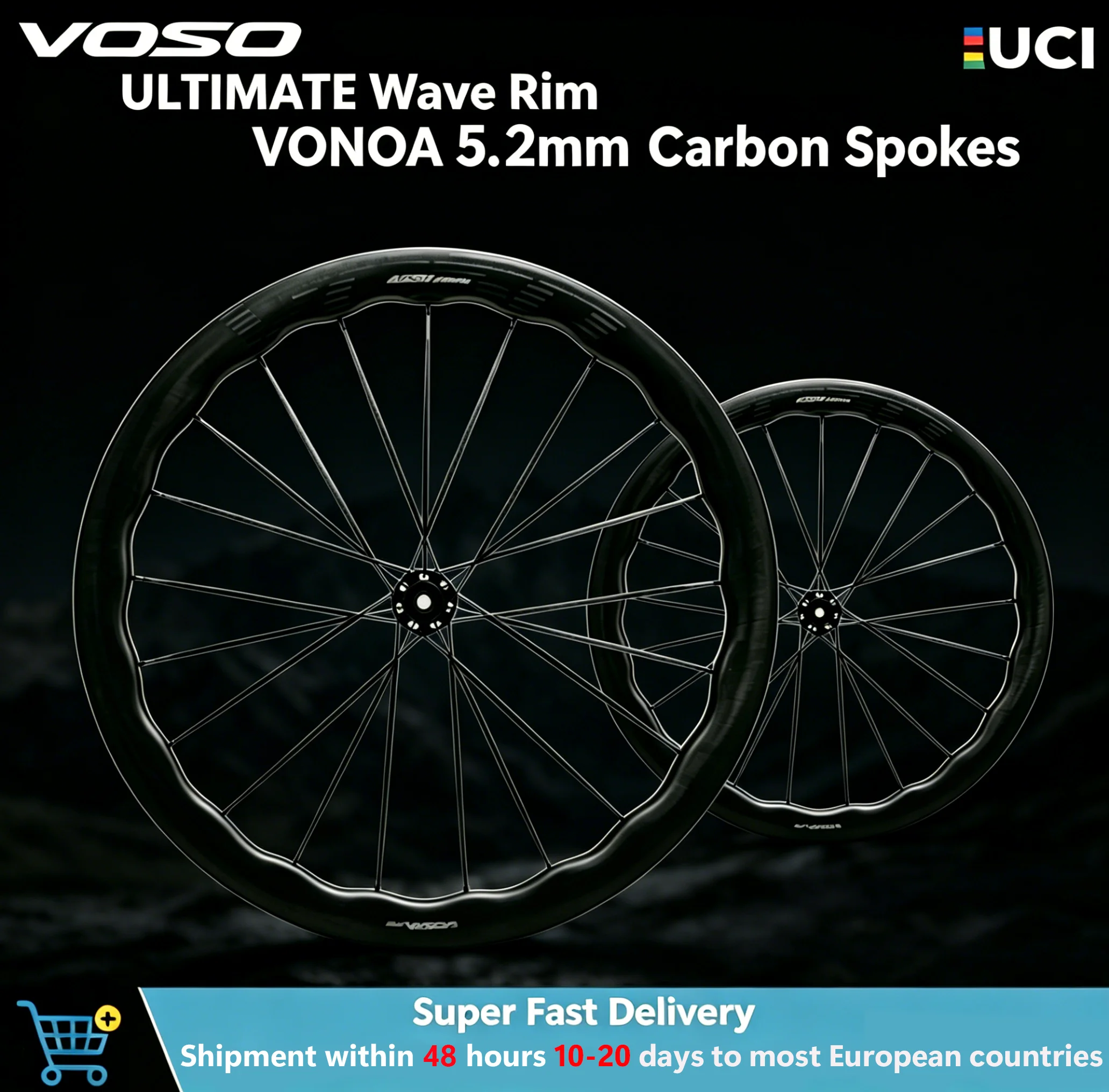 VOSO 700c Carbon-Rennrad-Scheibenbremse 5,2mm Carbon-Speichen 1280g Ultraleichter Rennrad-Laufradsatz mit Wellenring Elite Image