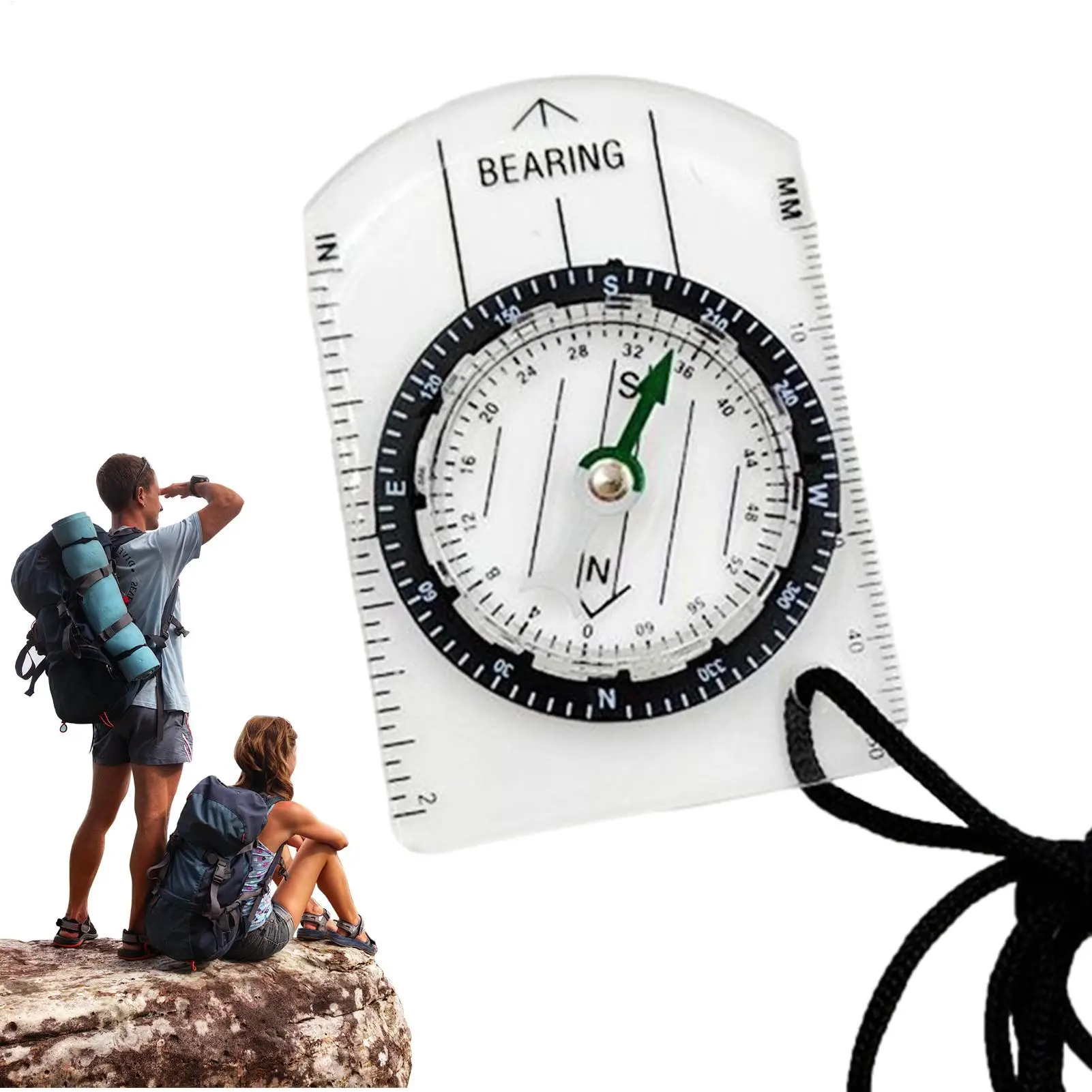 Kleiner Kompass aus Acryl, Survival-Ausrüstung, Kompass, tragbar, langlebig, Outdoor-Navigations- und Abenteuerwerkzeug für Rucksackreisen, Wandern, Camping Image