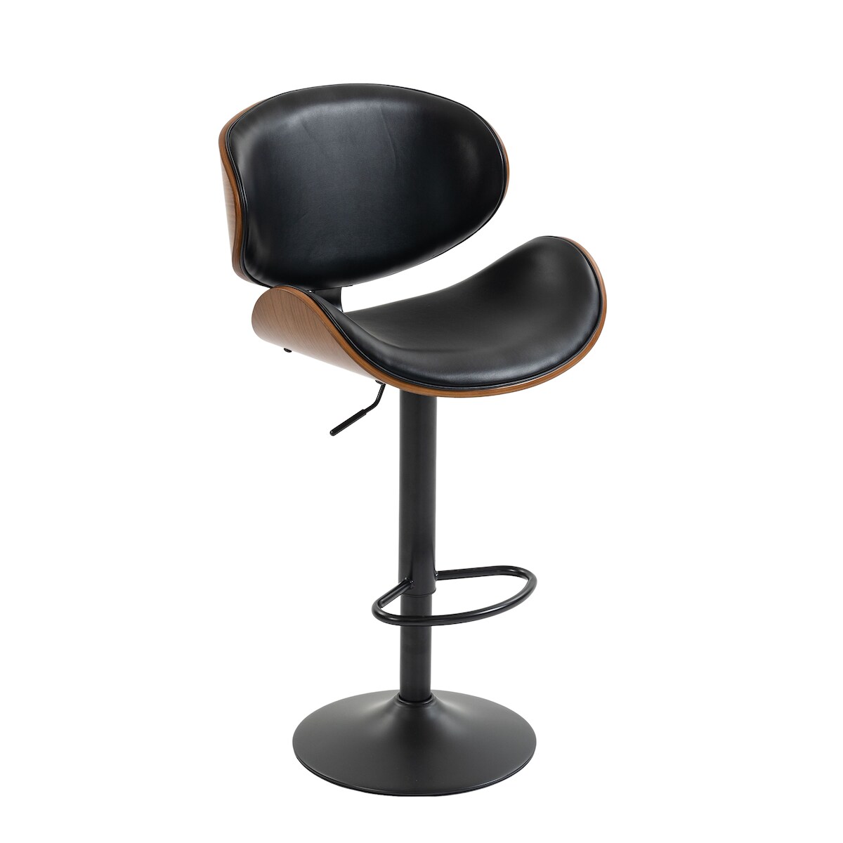 OKWISH Barhocker PU-Leder Schwarz, höhenverstellbar und 360° drehbar, mit Rückenlehne und Fußstütze, 51x50x93-103,5 cm Image
