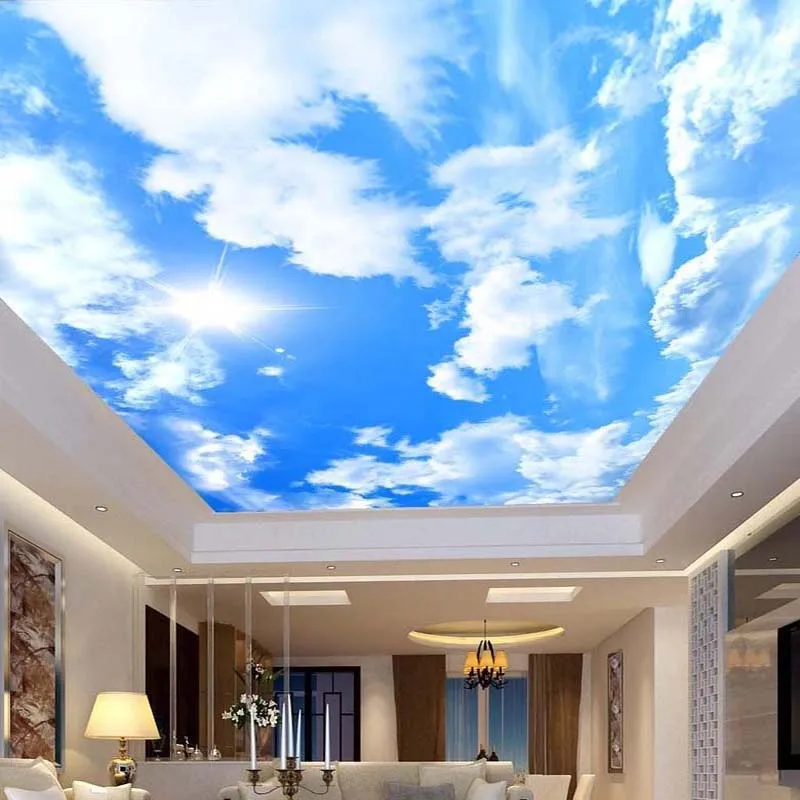 Nach 3D Foto Tapete Wandbild Papel De Parede Blauen Himmel Weiße Wolken Sonne Sonnenschein Großen Wandbild Tapete Für Decke Dekoration