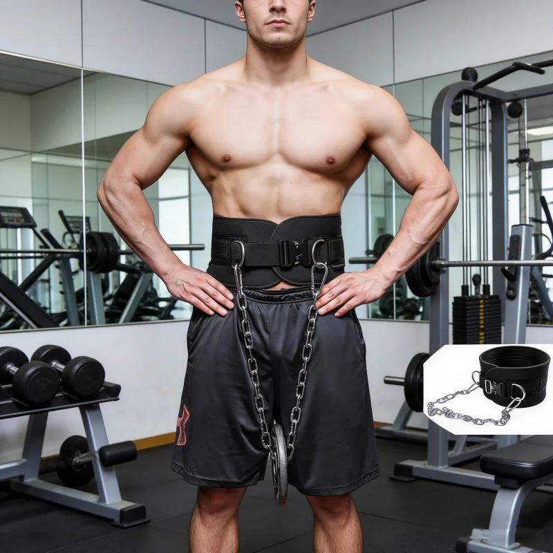 Robuster Dip-Gürtel, verstellbare Stahlkette für gewichtete Klimmzüge, Krafttraining, Heim-Fitnessstudio, Fitnessgeräte Image