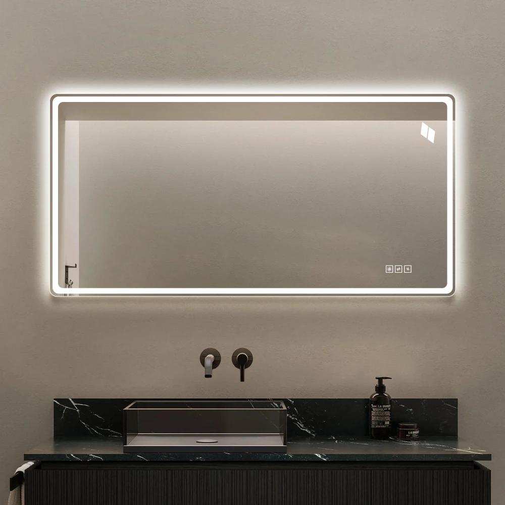 LED-Badezimmerspiegel 60×120 cm Rahmenloser Beleuchteter Spiegel, Vorder- und Rückseitig Beleuchteter Wandspiegel mit Dimmbarer Touch-Steuerung