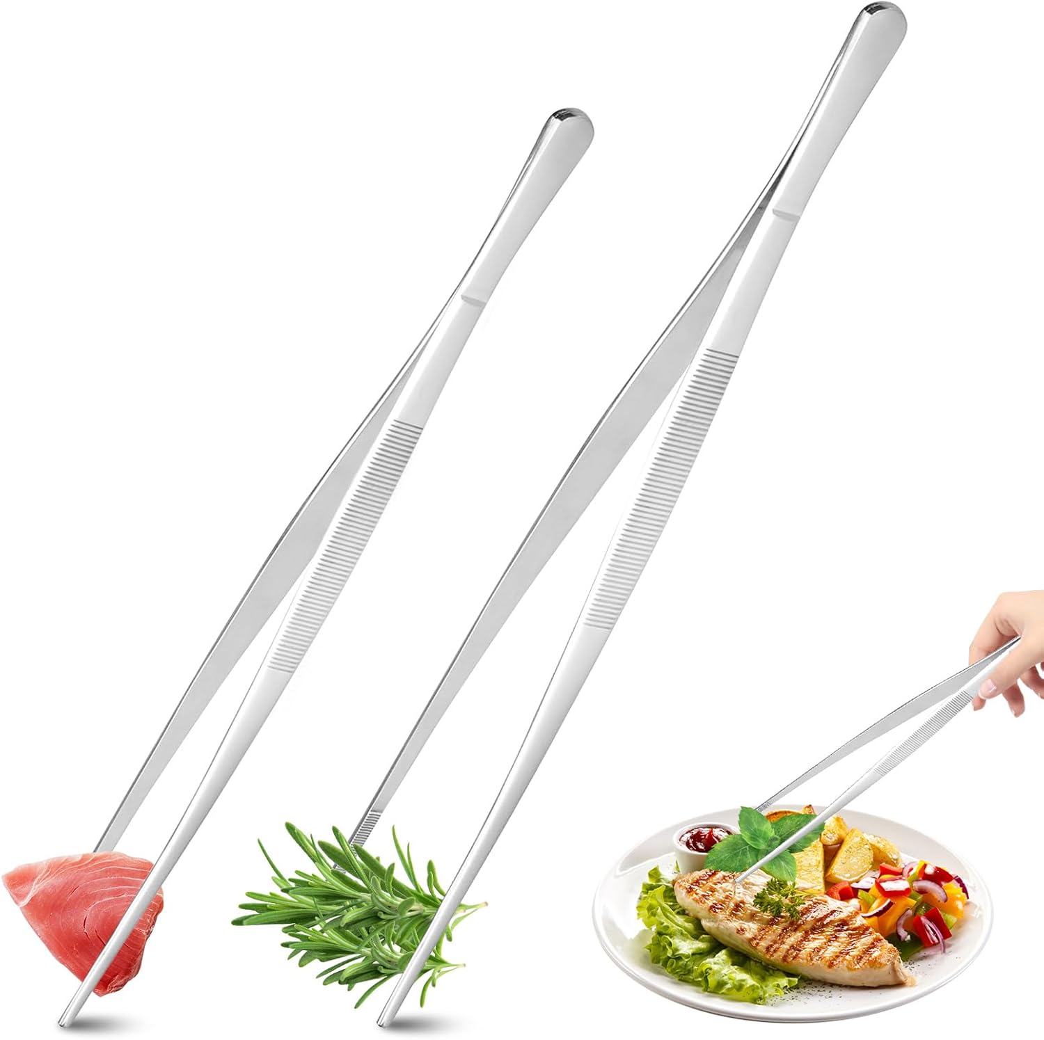 Pinze Da Cucina In Acciaio Inox, 2 Pinze Da Cucina In Acciaio Inox, Pinze Da Cucina, Pinze Da Cucina Lunghe Per Cucinare, Grigliare E Cuocere Al Forno, Pinze Di Precisione Culinarie Per Carne, Barbecu