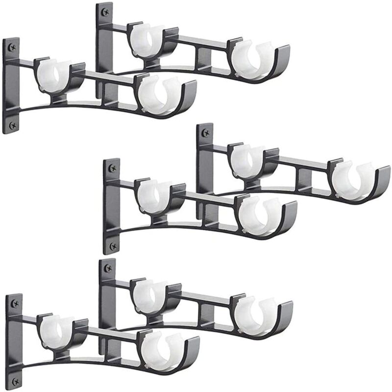 Set Di 6 Aste Per Tende In Metallo Resistente, Staffa Per Asta Per Tende, Supporto Doppio Per Asta Per Tende, Supporto Per Tende, Staffa Per Asta Per Tende In Alluminio, Supporto Per Asta Per Tende