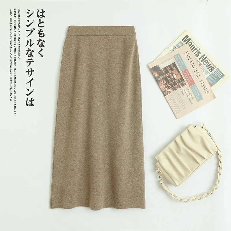 Nouvelle jupe vêtements pour femmes 100% laine mérinos couleur unie jupe tricotée femmes de base automne robe droite bureau vêtements pour femmes