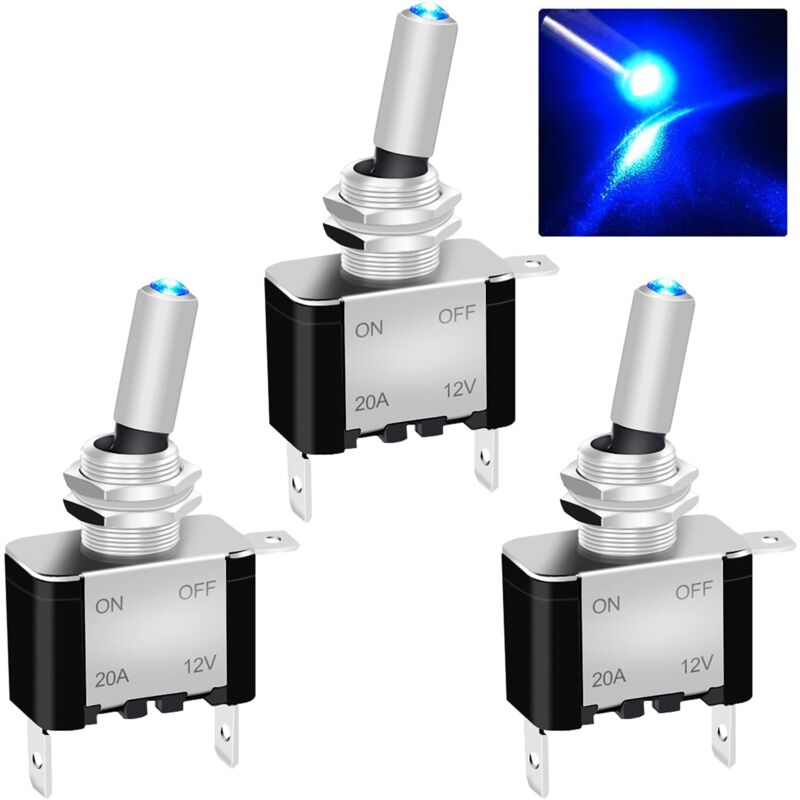 5 Pezzi 12v 20a On/off 2 Posizioni 3 Pin Spst Interruttore A Bilanciere 12v Interruttore A Levetta, Per Auto Barca Camion Asw-07dr, Led Blu