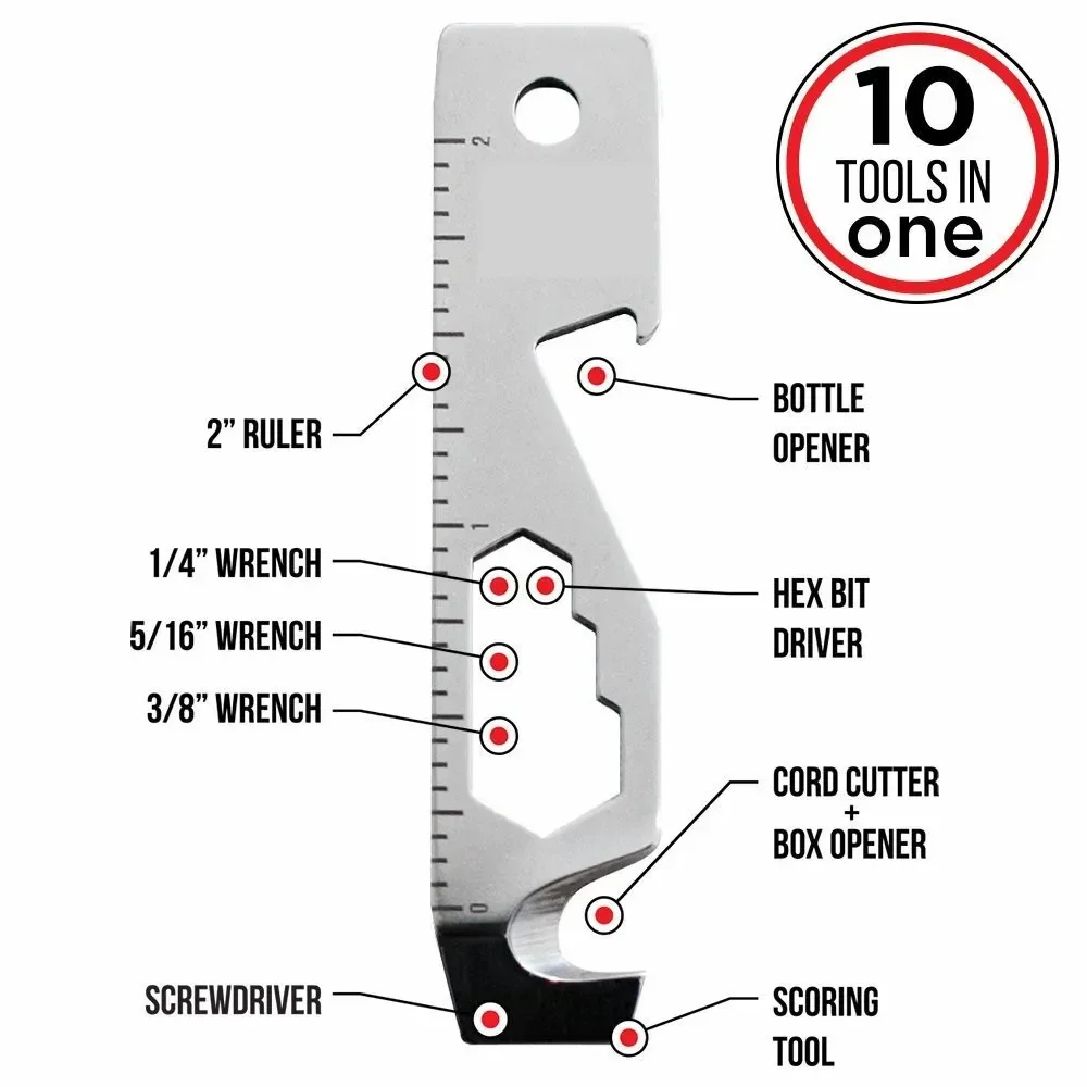 10 in 1 edc Pocket Survival Tool Camping Schrauben dreher Flaschen öffner Lineal Schlüssel anhänger Outdoor-Werkzeuge zum Wandern Angeln Image