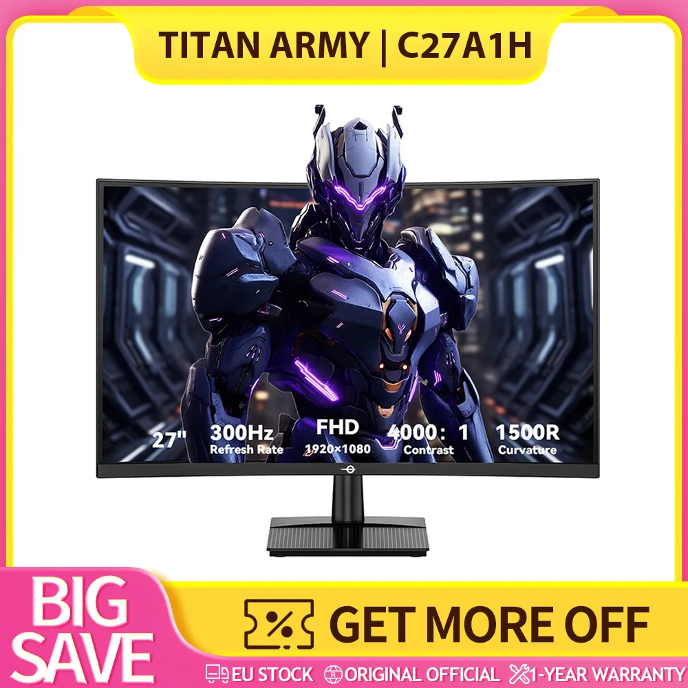 TITAN ARMY C27A1H R1500 16:9 Fast VA FHD 300 Hz Gaming-Monitore, 27-Zoll-Full-HD-gebogener Bildschirm, hohe Bildwiederholfrequenz und adaptive Synchronisierung, klare und realistische visuelle Image