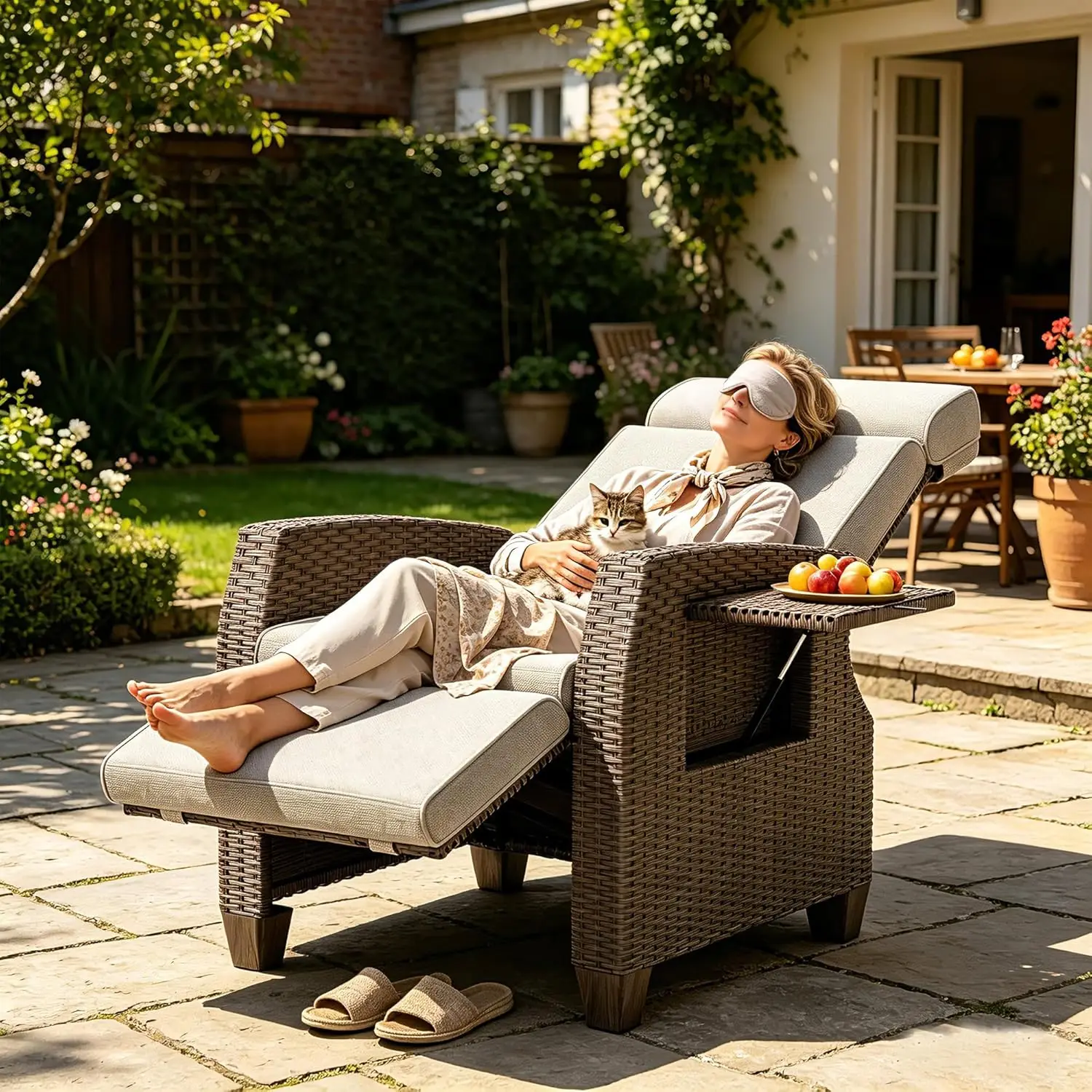 Coussin de siège, fauteuil de jardin, dossier réglable, fauteuil de relaxation en rotin, ensemble de mobilier de jardin d'intérieur, chaises de jardin abricot, relaxation
